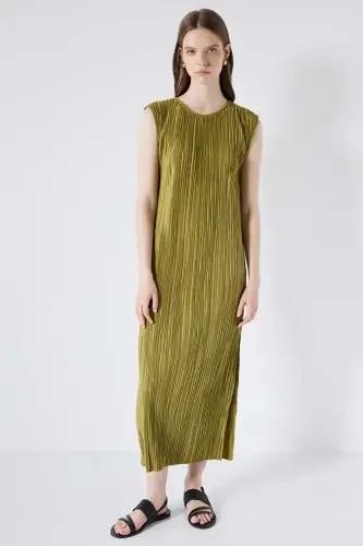 Kadın Dokulu Düz Kesim Elbise - Yeşil - 1