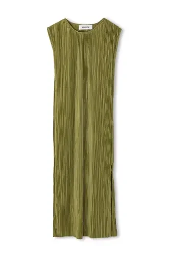 Kadın Dokulu Düz Kesim Elbise - Yeşil - 4