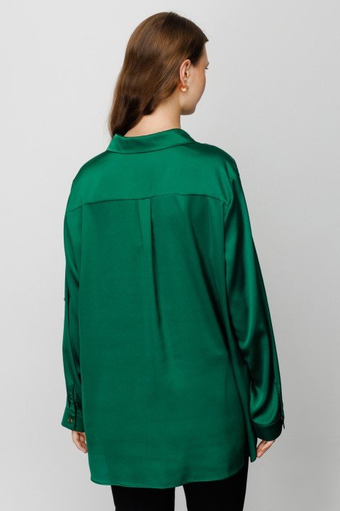 Kadın Ekol Saten Görünümlü Gömlek - Yeşil - 4