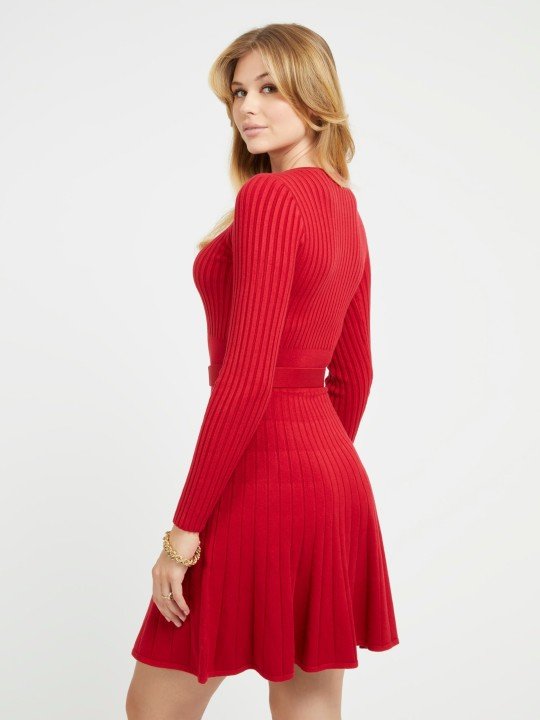 Kadın Fit Mini Triko Elbise - Kırmızı - 3