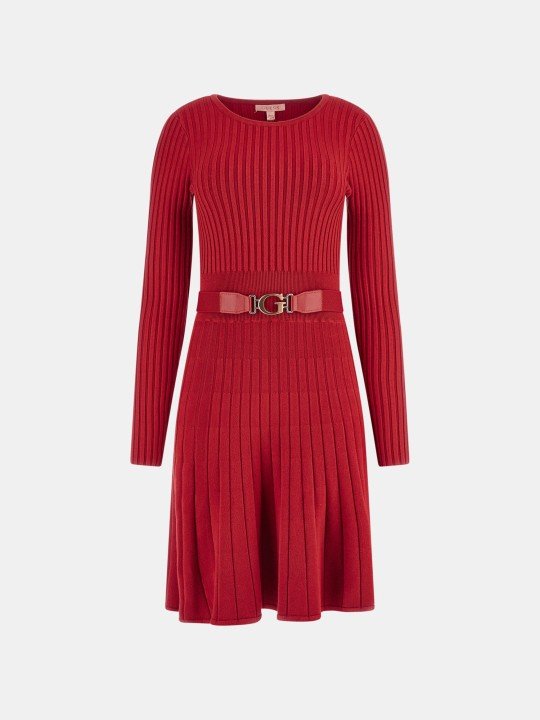 Kadın Fit Mini Triko Elbise - Kırmızı - 4