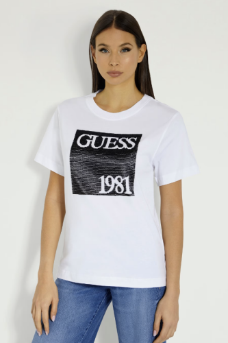 Kadın Guess Önde Logo T-Shirt - Beyaz - GUESS