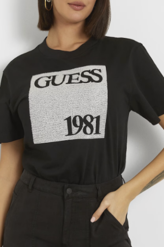Kadın Guess Önde Logo T-Shirt - Siyah - 4