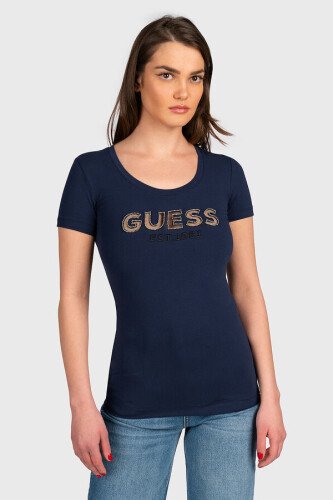 Kadın GUESS SS RN Logo T-Shirt / Mavi - GUESS