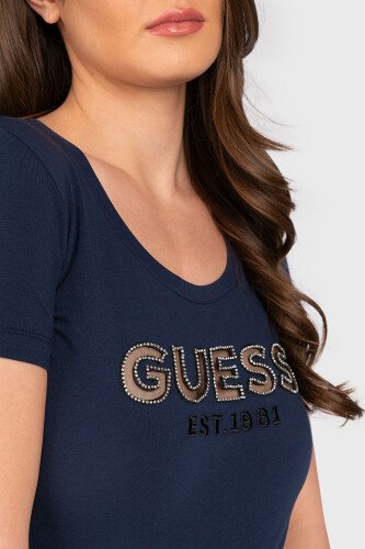 Kadın GUESS SS RN Logo T-Shirt / Mavi - 4