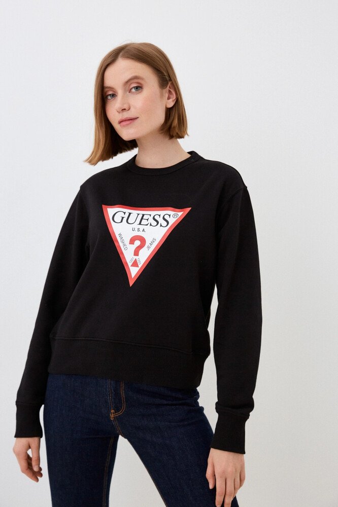 Kadın Guess Üçgen Logolu Sweatshirt -Siyah - GUESS