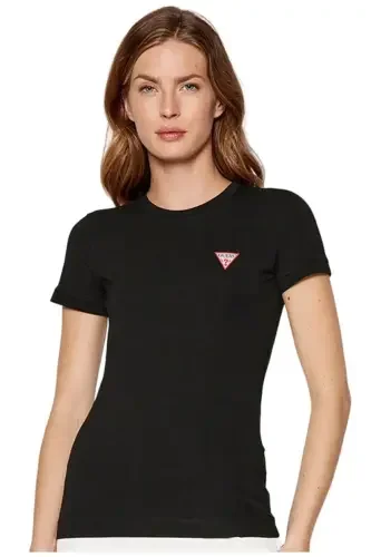 Kadın Guess Üçgen Logolu T-Shirt / Siyah - 1