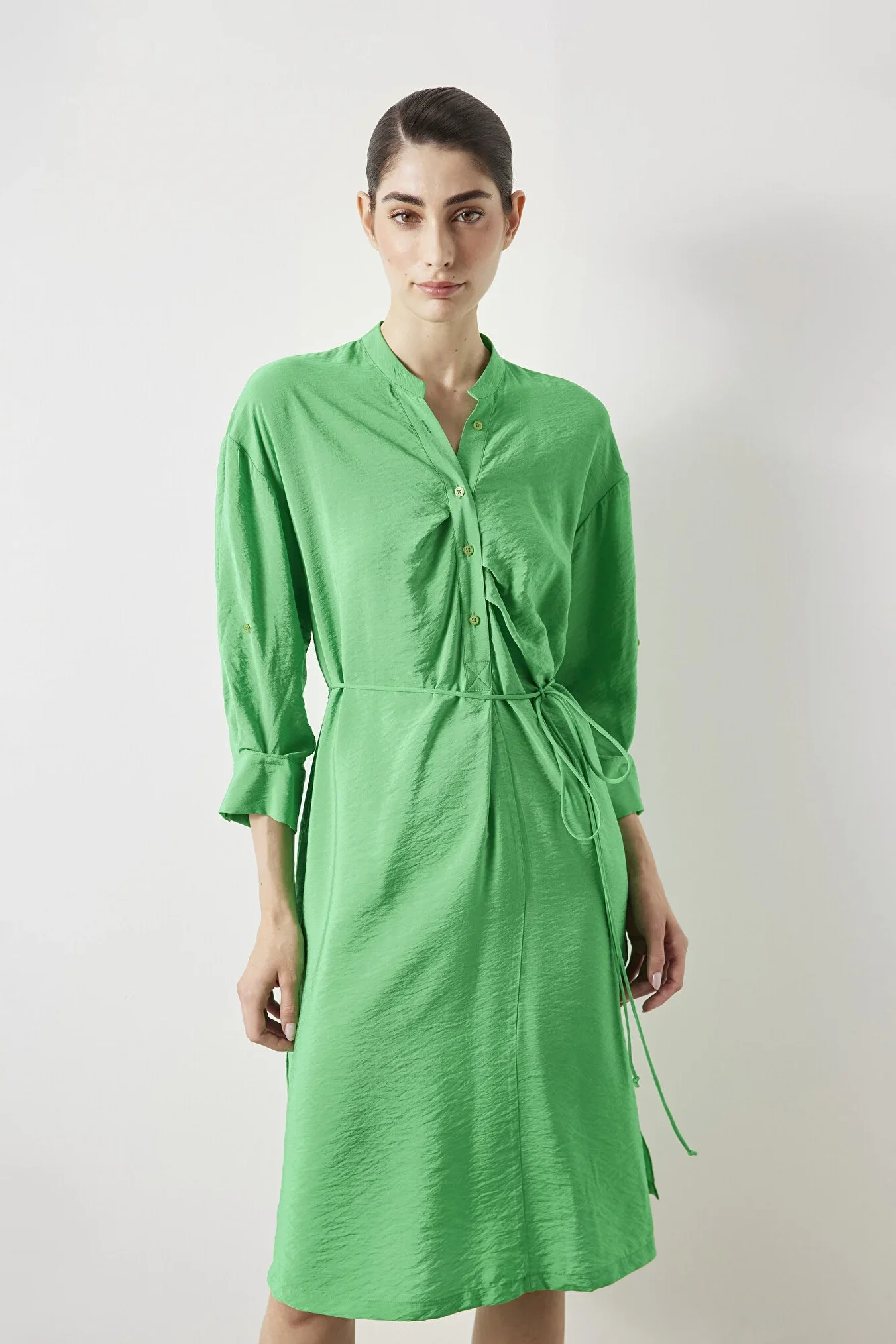 Kadın Hakim Yaka Elbise - Yeşil - 1