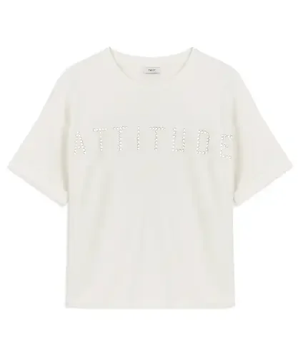 Kadın Hotfix Baskılı T-Shirt-Ekru - 6