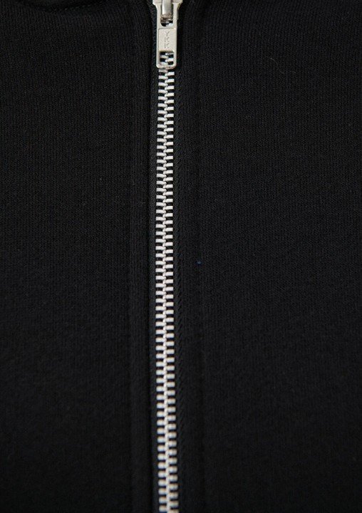 Kadın Kapüşonlu Fermuarlı Basic Sweatshirt-Siyah - 5