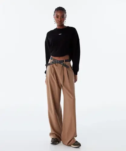 Kadın Kemer Aksesuarlı Pantolon-Taş - 1
