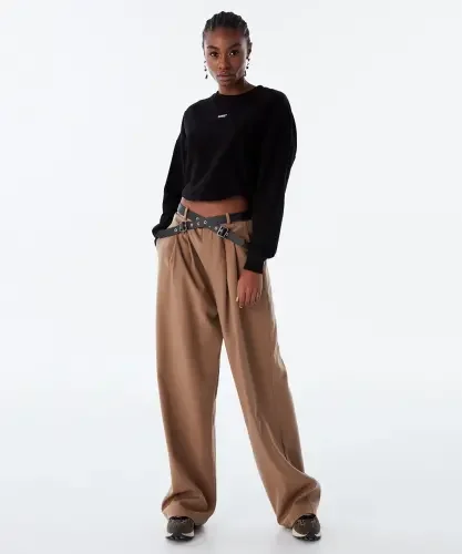 Kadın Kemer Aksesuarlı Pantolon-Taş - 2