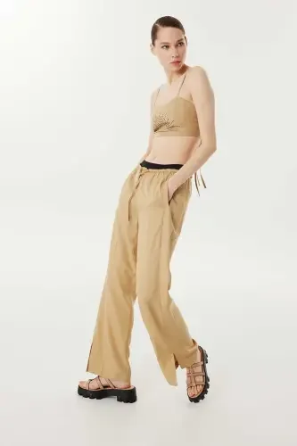 Kadın Kontrast Bel Detaylı Pantolon - Natürel - 2