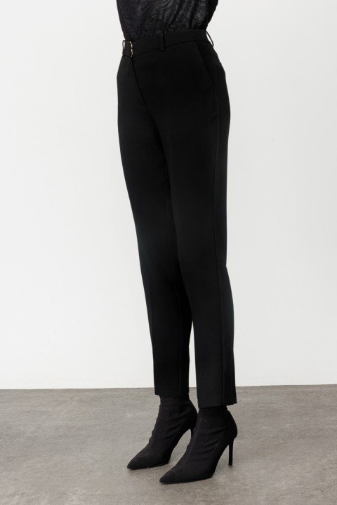 Kadın Krep Kumaş Pantolon - Siyah - 4