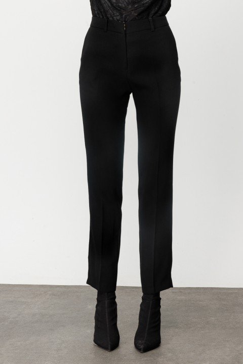 Kadın Krep Kumaş Pantolon - Siyah - 5