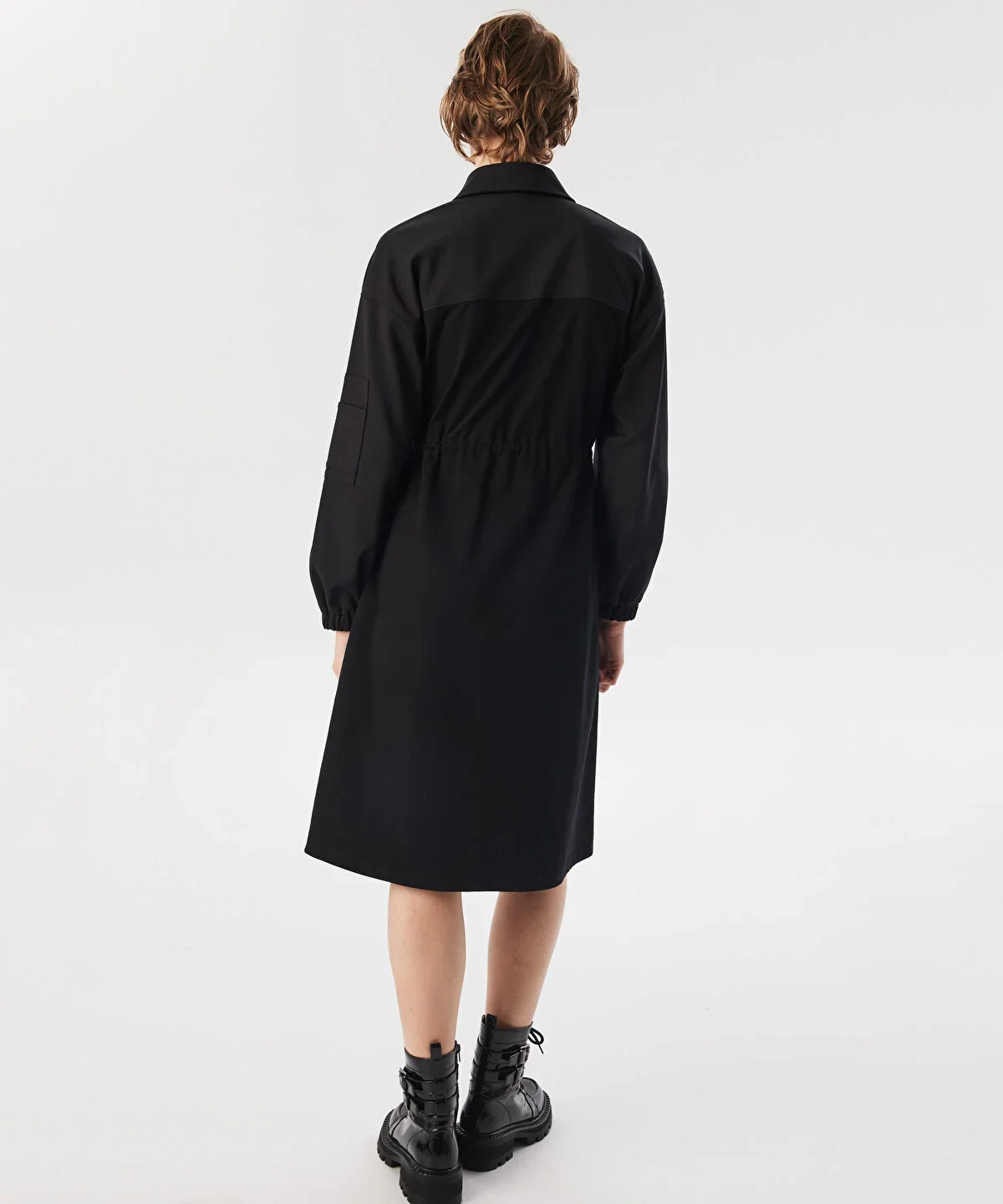 Kadın Kumaş Mix Midi Elbise - Siyah - 4