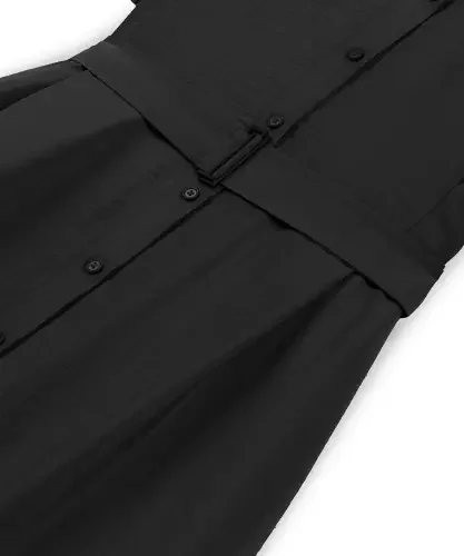 Kadın Kuşaklı Gömlek Elbise - Siyah - 5