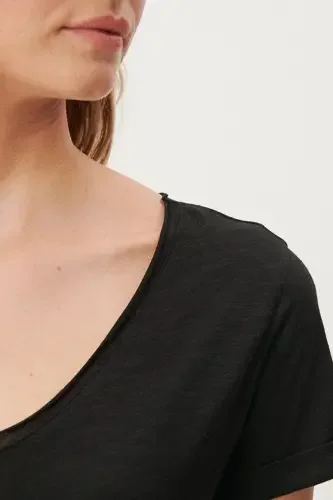 Kadın Lux Touch V Yaka Modal Tişört - Siyah - 4