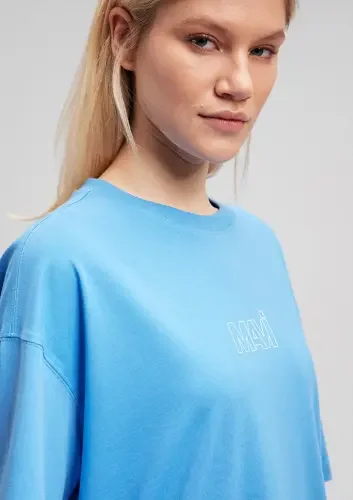 Kadın Mavi Logo Baskılı Tişört - Mavi - 4