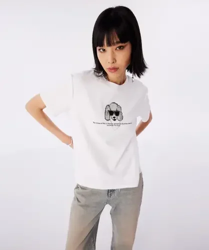 Kadın Metal Aksesuarlı T-Shirt-Beyaz - 1