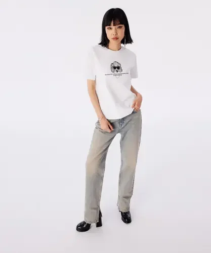 Kadın Metal Aksesuarlı T-Shirt-Beyaz - 2