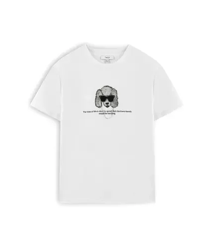 Kadın Metal Aksesuarlı T-Shirt-Beyaz - 6