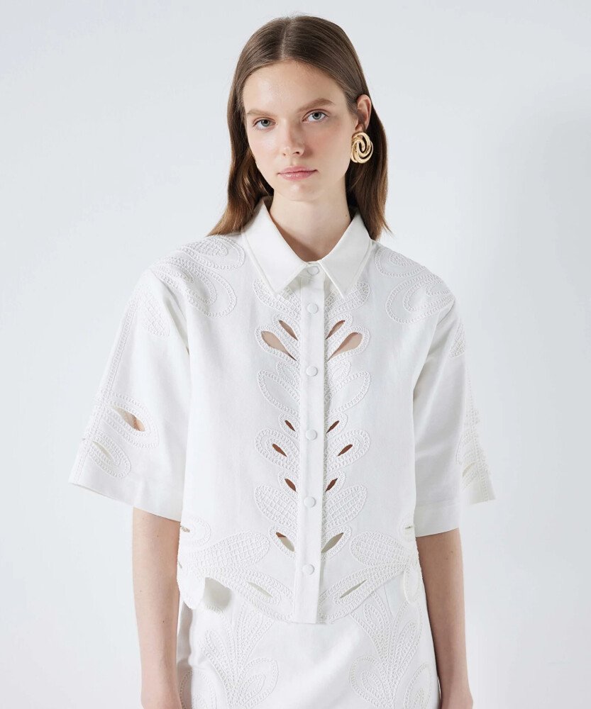 Kadın Nakışlı Gömlek Ceket-Kırık Beyaz - İPEKYOL