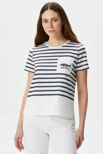 Kadın Nautica Relaxed Fit Kısa Kollu T-Shirt / Beyaz - 1