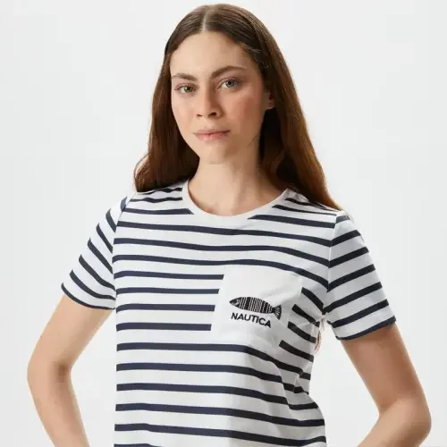 Kadın Nautica Relaxed Fit Kısa Kollu T-Shirt / Beyaz - 5
