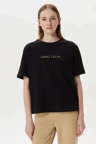 Kadın Nutica Kısa Kollu T-Shirt / Siyah - 1