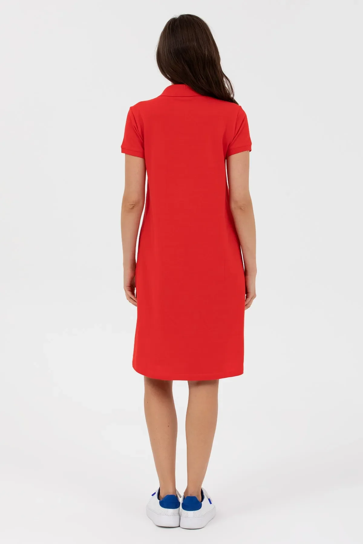 Kadın Polo Yaka Örme Elbise-Kırmızı - 4