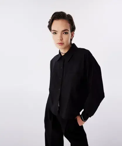 Kadın Ribana Mix Sloganlı Gömlek-Siyah - 2