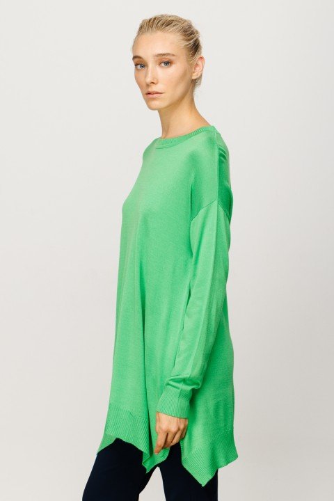  Kadın Sıfır Yaka Salaş Verev Triko Tunik - Yeşil - On Fashion