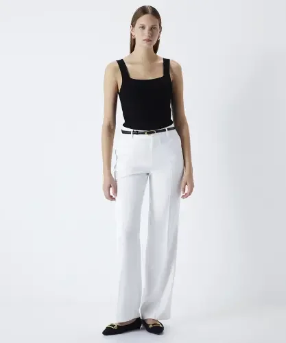 Kadın Straight Fit Pantolon-Kırık Beyaz - 1