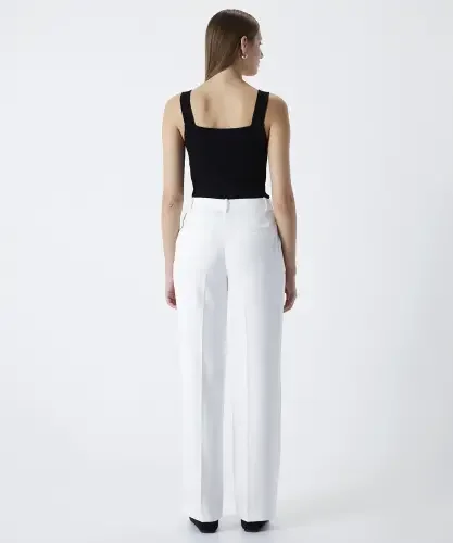 Kadın Straight Fit Pantolon-Kırık Beyaz - 4