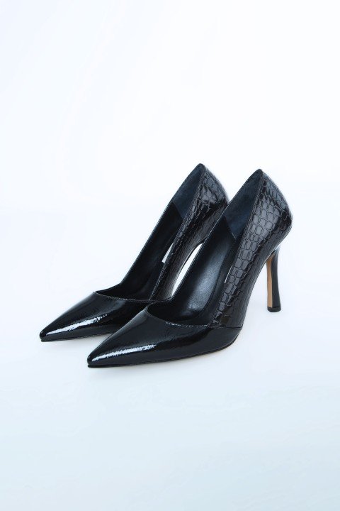 Kadın Topuklu Ayakkabı Z711437-Siyah Rugan - 1