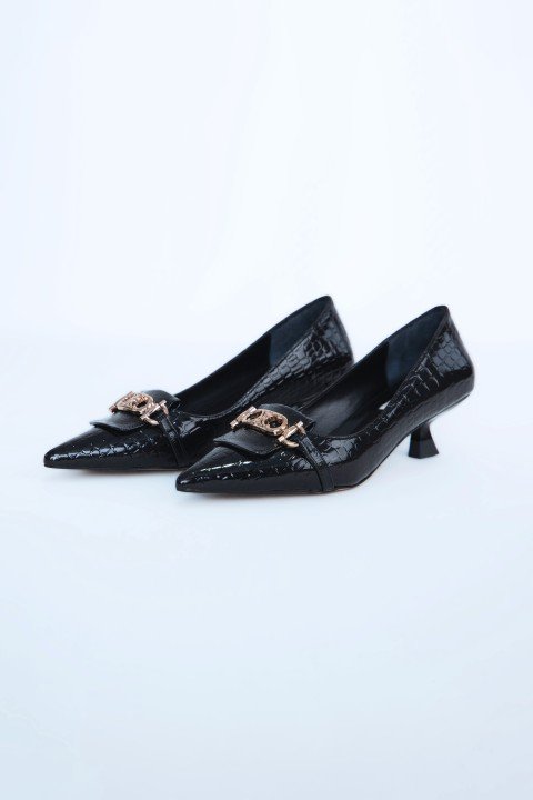 Kadın Topuklu Ayakkabı Z711533-Siyah Rugan - 1