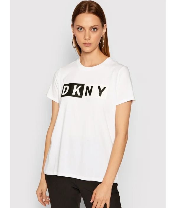 Kadın Two Tone Bisiklet Yaka T-Shirt-Beyaz - DKNY