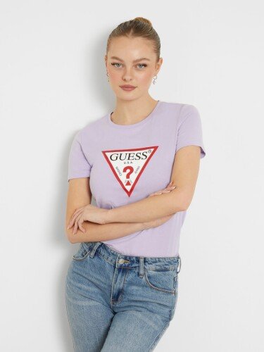 Kadın Üçgen Logolu T-shirt-Lila - GUESS