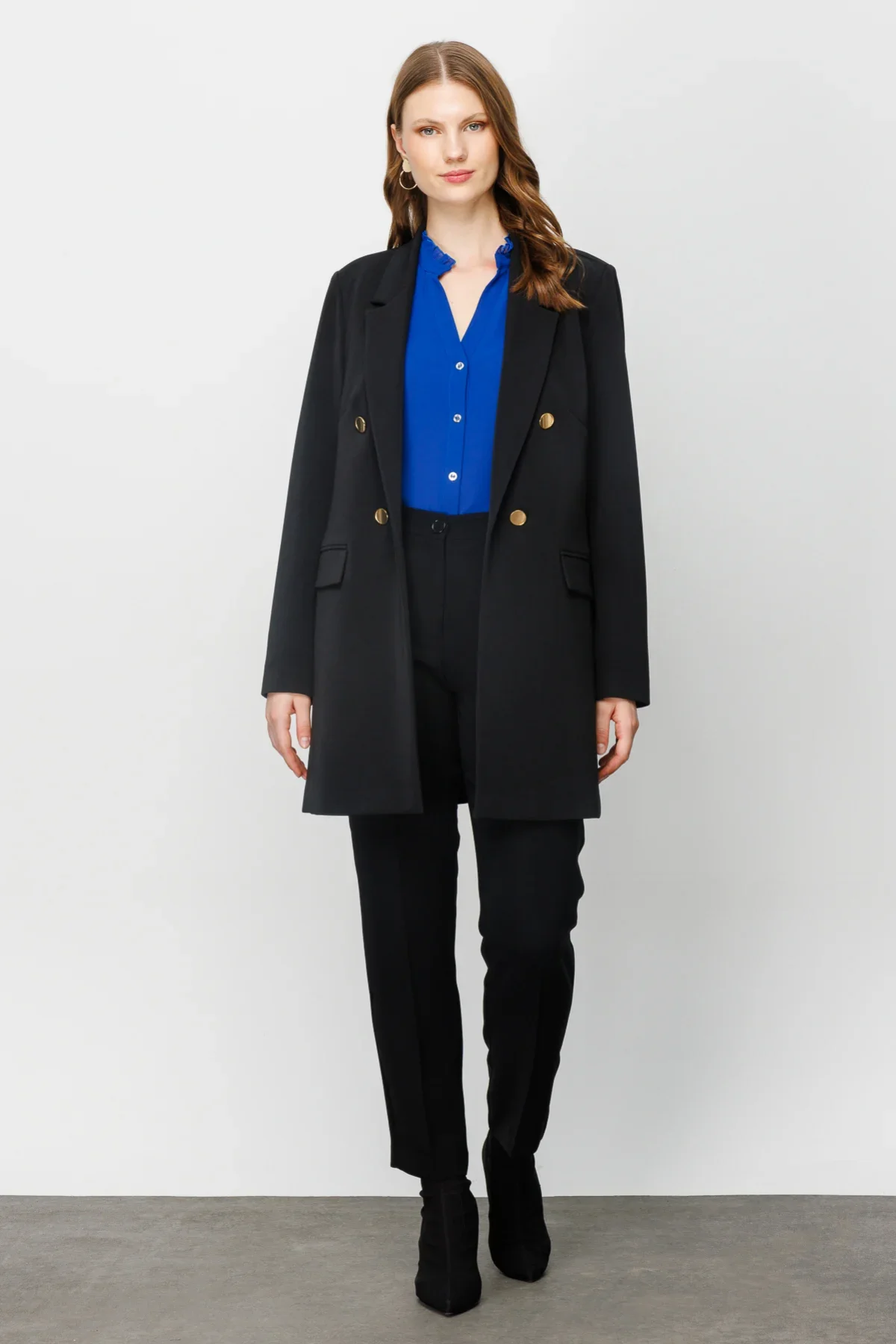 Kadın Uzun Blazer Ceket - Siyah - 1