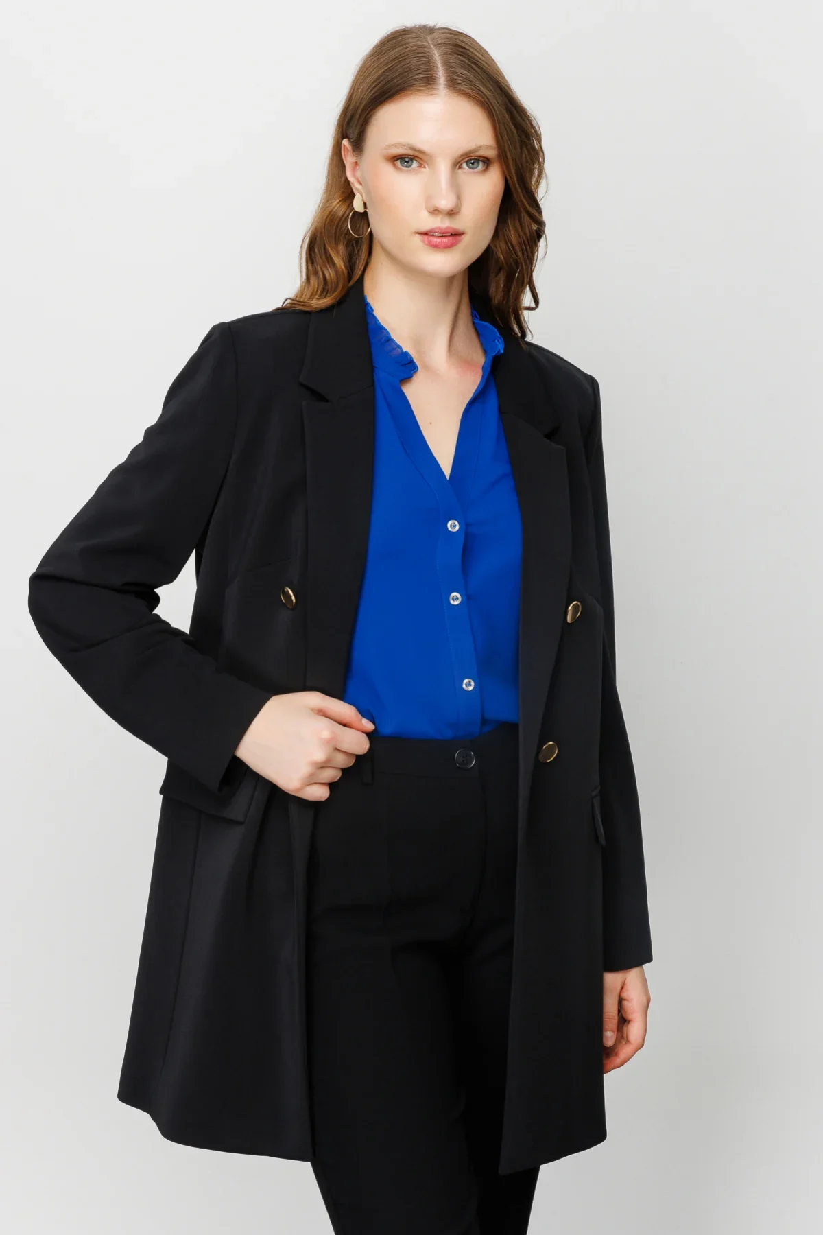 Kadın Uzun Blazer Ceket - Siyah - 2