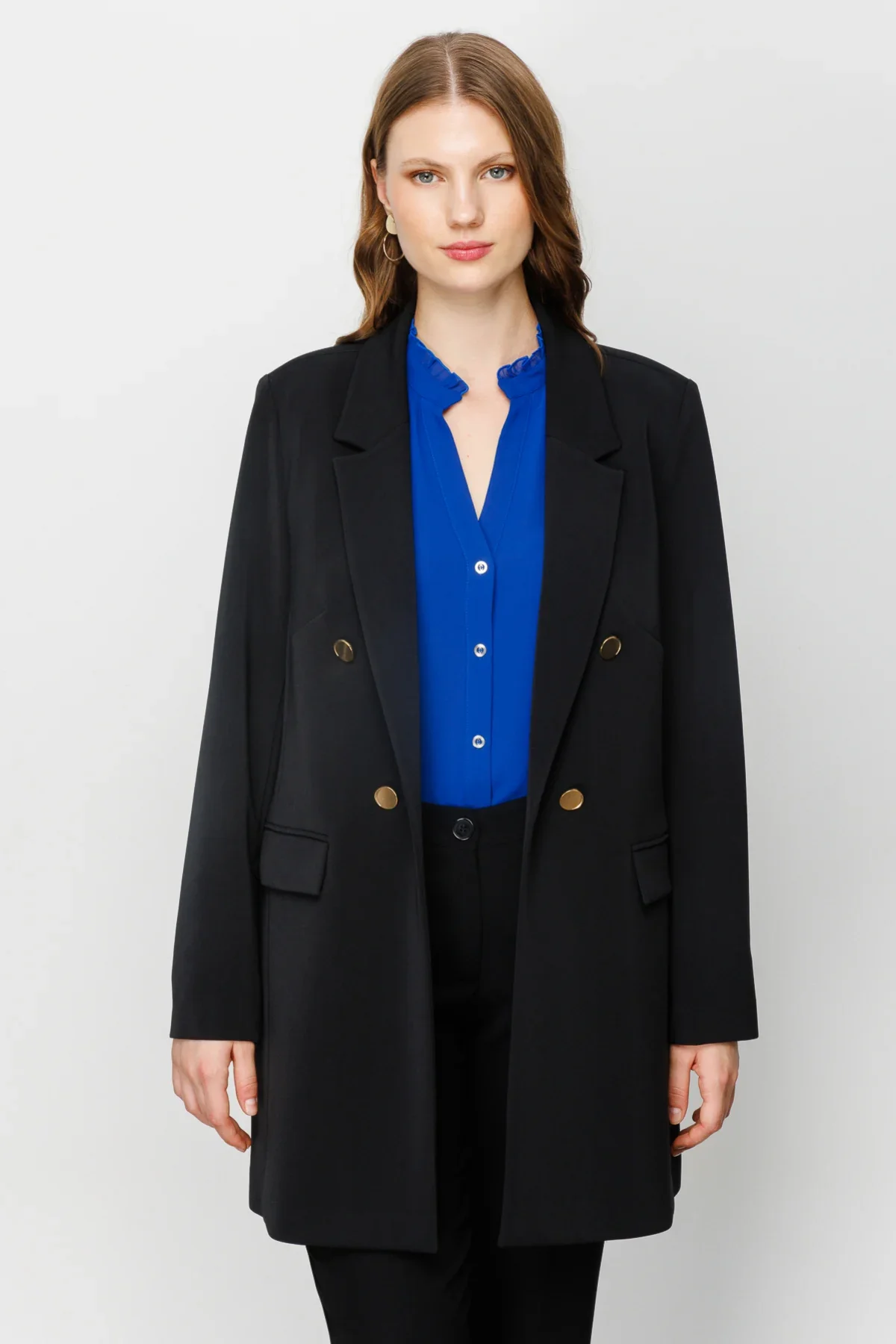 Kadın Uzun Blazer Ceket - Siyah - 4