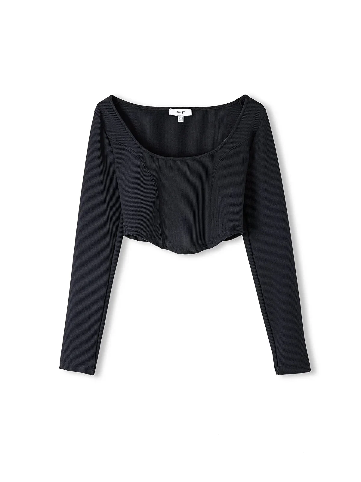 Kadın Uzun Kollu Crop T-Shirt - Siyah - 6