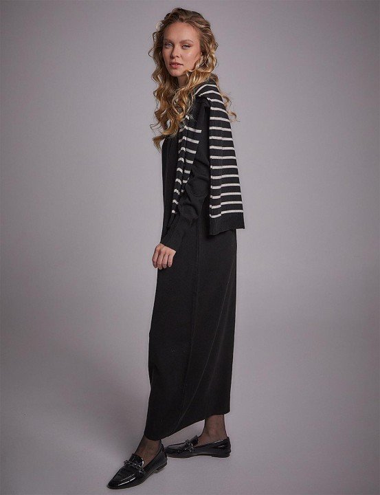 Kadın Yarım Balıkçı Yaka Triko Elbise - Siyah - 3