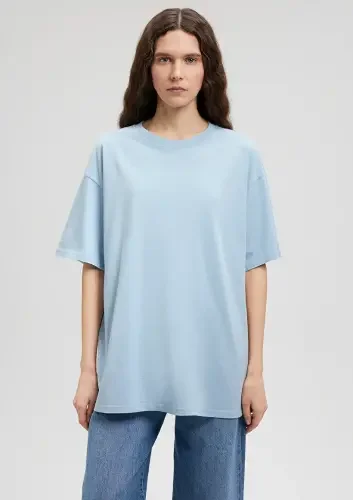 Kadın Yuvarlak Yaka Basic Tişört - Mavi - 1