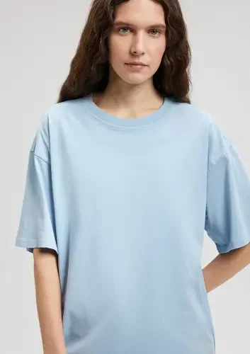 Kadın Yuvarlak Yaka Basic Tişört - Mavi - 3