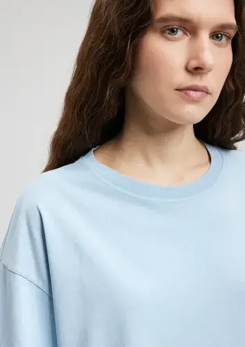 Kadın Yuvarlak Yaka Basic Tişört - Mavi - 4