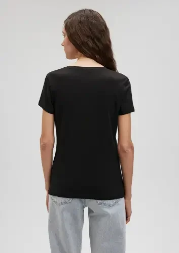 Kadın Yuvarlak Yaka Basic Tişört - Siyah - 4
