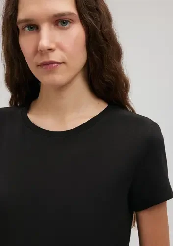 Kadın Yuvarlak Yaka Basic Tişört - Siyah - 5