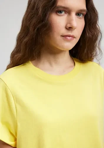 Kadın Yuvarlak Yaka Crop Tişört - Sarı - 4
